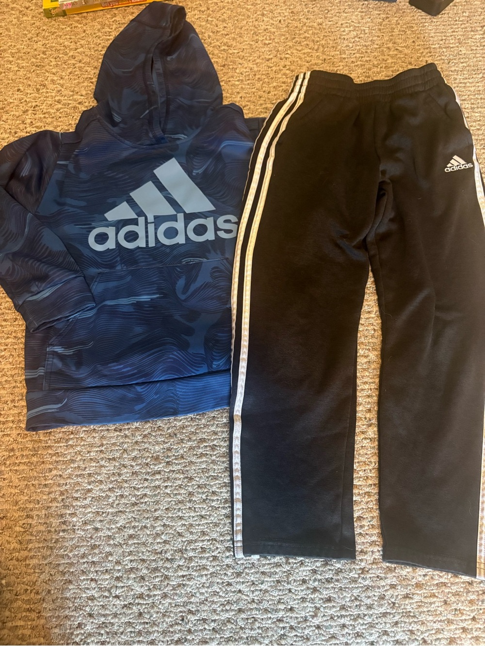 adidas Kids Navy Blue Camo Hoodie with Black Track Pants